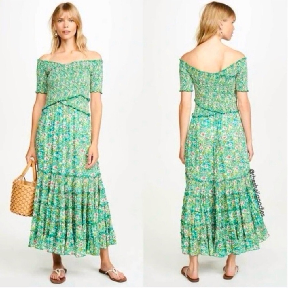 POUPETTE ST BARTH Soledad Floral Green Azalea Midi Dress Women’s Size XS Summer